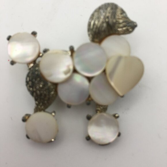 Poodle Brooch Mother Of Pearl Circles Discs Shell Pin 3D 1950s Vintage Fancy - Picture 3 of 11